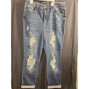 JUDY BLUE Jeans 5/27 Denim Boyfriend Fit Distressed Straight Leg STRETCH